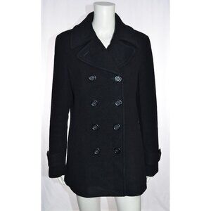 Lands End Double Breasted Wool Blend Pea Coat Black Size 10